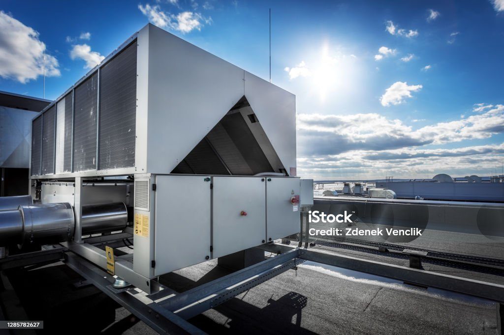 Commercial rooftop air conditioning plant on a commercial building